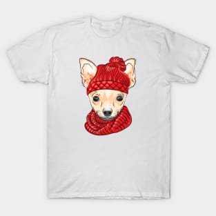 Chihuahua breed in knitted hat and scarf T-Shirt